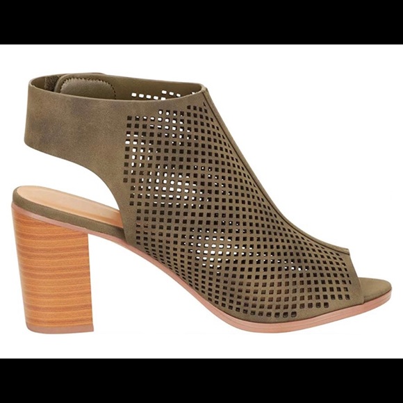 Khaki peep toe, slingback, stacked heel bootie, 9 - Picture 6 of 7